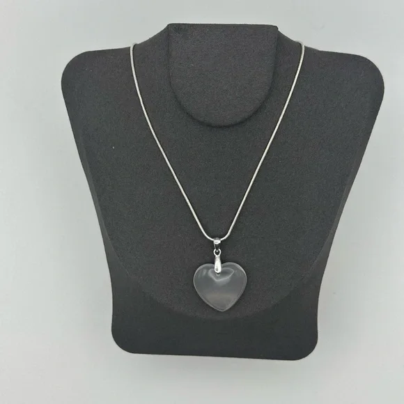 Rose Quartz Heart Pendant Necklace on Silver 925 Bail & Stainless Steel Chain - Picture 4 of 10